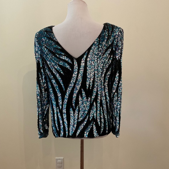 Rare Vintage Oleg Cassini Sequin & Beaded Party Top - Picture 2 of 6